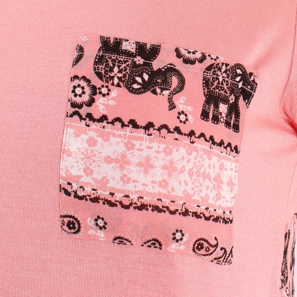 Elephant Print Back Top Tee Light Coral Pink - Picture 3 of 7